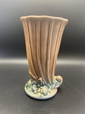 Nelson McCoy Leaves & Berries Cornucopia Vase Brown Green 1932 Unmarked 6.25