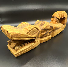 Vintage Hand-Carved Wood Serpent Dragon Crocodile Folk Art Sculpture 11 Inch picture