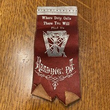 antique Silk Ribbon Reading PA H&L Fire Co No 1 Reading PA Keystone Ribbon Co picture