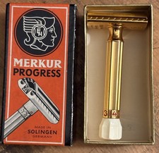 Vintage Merkur Progress 520 Gold Adjustable Safety Razor NOS Original Box picture