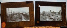 Pair of Antique Railroad Freight Yard Glass Magic Lantern Slides Photos picture