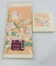 Vintage American Greetings Paper Tablecover & 16 Bev Napkins Floral NOS READ picture