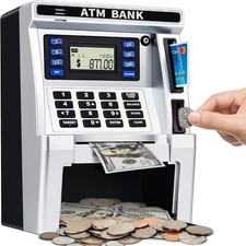 ATM Piggy Bank for Kids, ATM Machine for Real Money with Debit Card, Bill Feeder picture