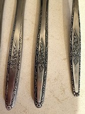 Vintage Stainless Steel Japan Flatware Knives (10) Spoons (7) - Rose Pattern picture