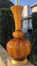 VINTAGE MURANO ORANGE GLASS LAMP ~ PUMKIN SHAPE MID CENTURY MODERN LAMP ~ RARE picture