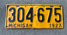 RARE 1927 MICHIGAN ORIGINAL PAINT LICENSE PLATE NO TOUCHUP CHEVY FORD DODGE ETC picture