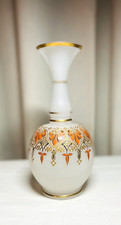 Antique Opaque Opaline Glass Vase White/Gold/Orange Design picture