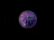 32mm Czech Glass Black Button Metallic Purple AB Finish With Metal Shank picture