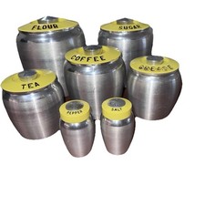 Kromex 1950s Vintage Aluminum Spun 7 pc Canister Yellow Lid - Rare picture