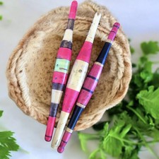 3 Vintage Wooden Chapati Bread Rolling Pins Hand Carved Colorful Striped￼ Belans picture