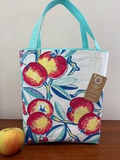 #863 Vintage Aqua Fruit Apples Cherries 1950's Tablecloth Tote Shopping Bag NEW picture