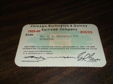 1959-1960 CHICAGO BURLINGTON & QUINCY CB&Q EMPLOYEE PASS #30699 picture