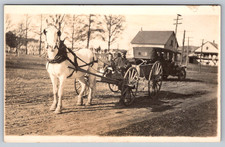 RPPC c1910s White Horse Buggy Father and Child Model T Automobile Postcard picture