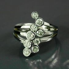 Round-Cut Diamond Ring Multi Row Bezel Set Bubble Style 14k Yellow Gold Plated picture