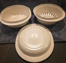 Tupperware Ultra 21 3pc Stacking Cookware #1723 #1740 #1725 Almond EUC picture