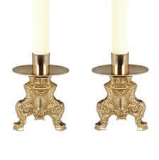 Small Altar Candlesticks - Pair, Set of 2 Brass Altar Candleholders 4.5