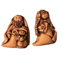 Vintage Miniature Nativity Figurines Mary Joseph Jesus Primitive Bone Look Resin picture