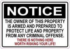 5in x 3.5in Notice Owner Is Armed Vinyl Sticker Business Sign Decal picture