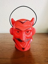 Vintage 1960's Halloween devil candy bucket pail with handle plastic picture
