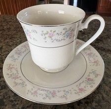 Vintage Dynasty Fine China Cup And Saucer Set Floral Pink Blue Flower Silver Rim picture