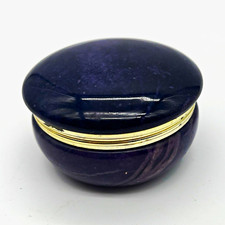 Purple Alabaster Hinged Trinket Box, Hand Carved Handmade, Made in Italy Vintage picture