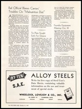 1937 Wheelock Lovejoy & Co Buffalo New York Hy-Ten Alloy Steels Vintage Print Ad picture