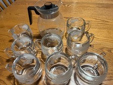 Vintage Nestle Nescafe  Coffee Set World Map Globe Etched 1970’s Pot & 8 Mugs picture