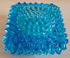Vintage Brooke Glass Company Square Hobnail Ashtray /Open Salt Cellar~LIGHT BLUE picture