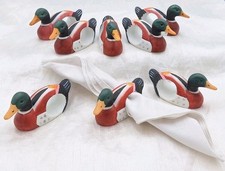 VTG 8Pcs Porcelain Handpainted Mallard Duck Napkin Ring Holders *RARE  picture