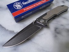 Smith & Wesson Desert Warrior Pivot Flipper Pocket Knife 8Cr13MoV Tan G10 SW609W picture