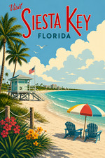 Siesta Key Florida Travel Poster Beach Wall Art Coastal Decor 13x19 Matte Print picture