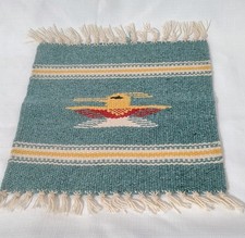 Brilliant Native American Thunder Bird Wool Tapestry Mat Handwoven 10