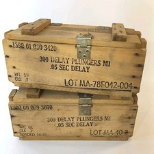 2x 1976 Military Wooden Storage Crate For Percussion Fuzes 300 Delay Plunger M1 picture