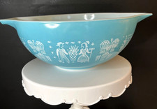 VTG Pyrex Bowl Turquoise Butterprint Amish Large 4 Quart #444  picture