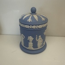 Wedgwood Vintage Blue Lidded Pot Jar Round Box Classical Greek Scenes picture