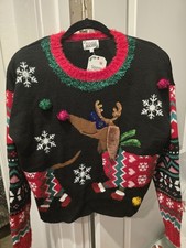 Dachshund Christmas Reindeer Holiday Sweater Snowflakes Sparkly NWT Size Medium picture