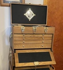Knife Display Case Walnut 4 Drawer Pistol Gun Wood Cabinet Coin Watch Holder Box picture
