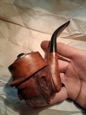 Rare Folk Art Carved Sculpture Handmade Face Tobacco Pipe -Nice Gift picture