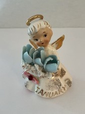 1950’s LEFTON JANUARY ANGEL SNOWDROP GARNET GEM BIRTHDAY FIGURE CERAMIC #489 EUC picture