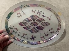 Rueven Glass Hebrew Judaica Plate Hand Painted Frosted Oval Tray Decor USA picture