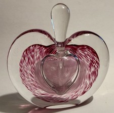 Michael Nourot Apple Heart Shaped Perfume Bottle Hand Blown Art Glass & Dauber picture