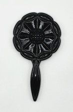 Vintage BOYD 8 inch Charlotte's Web Black Glass Hand Mirror, No Chips or Cracks picture