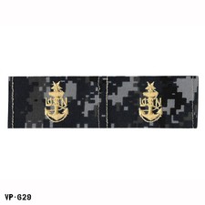 PAIR USN NWU BDG Blue Digital Collar Patches Senior Chief Petty Officer SRCPO picture