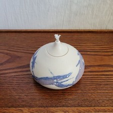 Studio Pottery Oil Lamp Porcelain Ceramic White with Blue Matte Glaze Signed picture