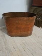 Antique Copper Boiler Wash Tub Oval Planter Firewood Log Bin Patina 22