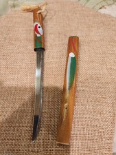 Vintage Hand-painted Wood Sword Style Letter Opener picture