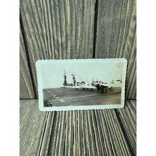 Vintage Black & White Photograph Of Aircraft Carrier With Planes 1950s picture