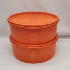 Tupperware Orange Servalier Containers 1204-3 Set Of 2 w/ Lids Thanksgiving Cook picture