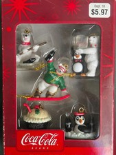 Coca Cola Trim A Tree Miniature Ornaments Santa, Polar Bears, Penguin In Tub + picture