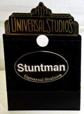 Vtg Universal Studios STUNTMAN Logo Lapel Pin w/ Backer '90s Movies BLK/WHT picture